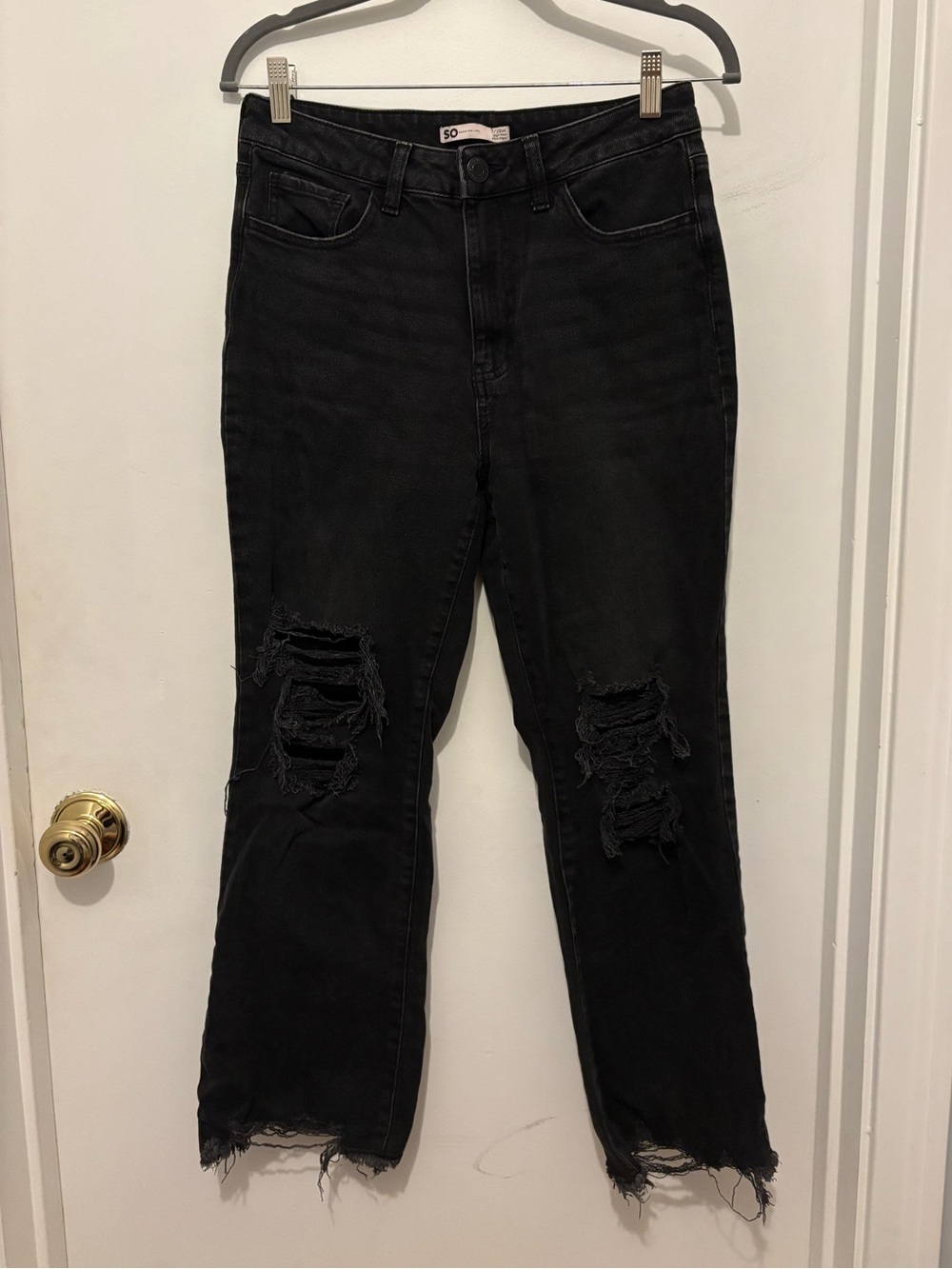 SO Black Distressed Flare Jeans